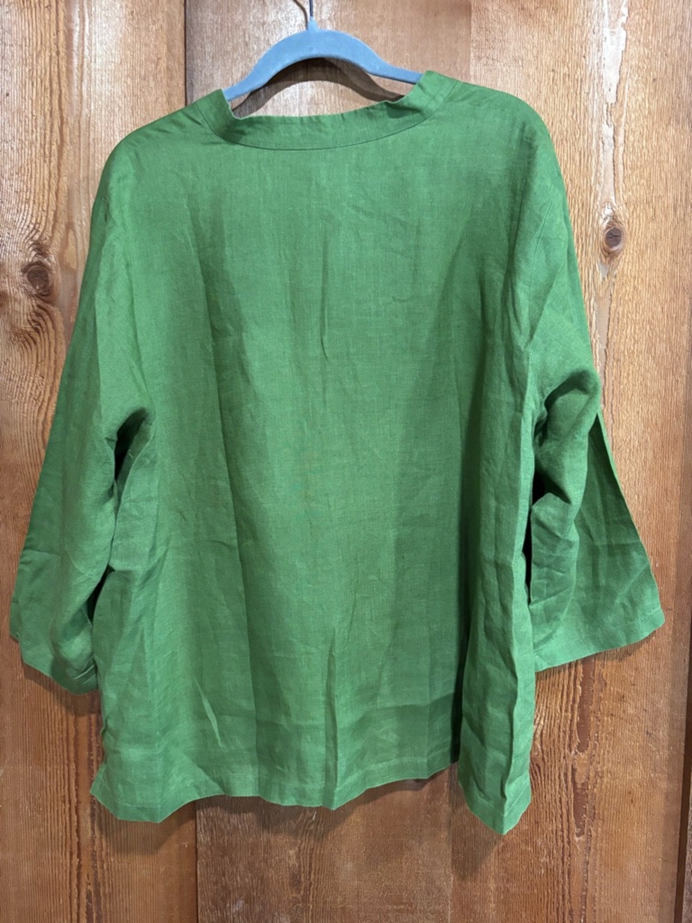 Eileen Fisher Woman 100% Irish Linen Button Front Mandarin Collar Shirt Green 2X - Picture 2 of 6